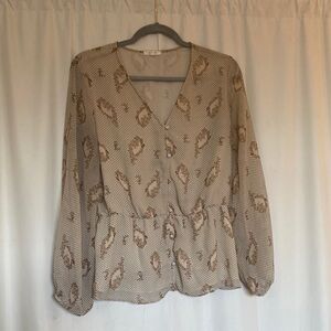 Pleione Beige Patterned Women's Blouse
